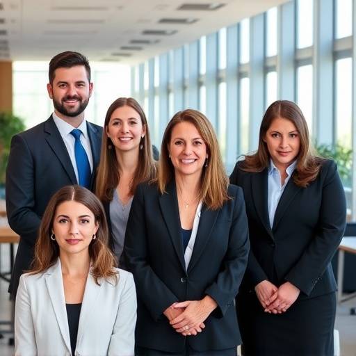Professional corporate headshots of an executive team in a modern office setting, conveying professionalism and confidence.
